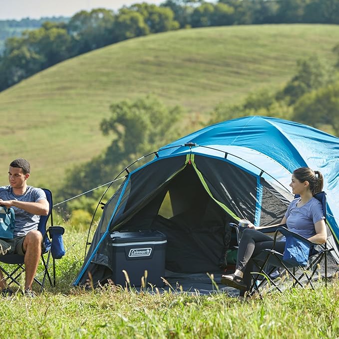Coleman Carlsbad 4 Person Dark Room Dome Camping Tent with Screen Room, E Ports, Side Windows, and WeatherTec System, Teal Blue/Black