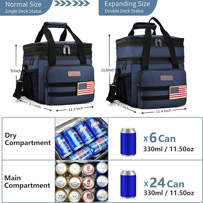 Tactical Lunch Box for Men- Large Insulated Lunch Bag-Expandable Adult Lunch Box with Adjustable Shoulder Strap-Large Lunch Tote Bag for Work Camping Fishing (Dark Blue)