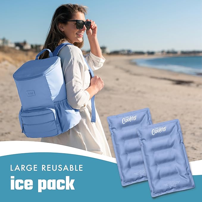 Cool Coolers by Fit & Fresh 2 Pack Soft Ice Packs for Cooler, Flexible Stretch Nylon, Lunch Box, Large Reusable Freezer Packs, Cornflower Blue