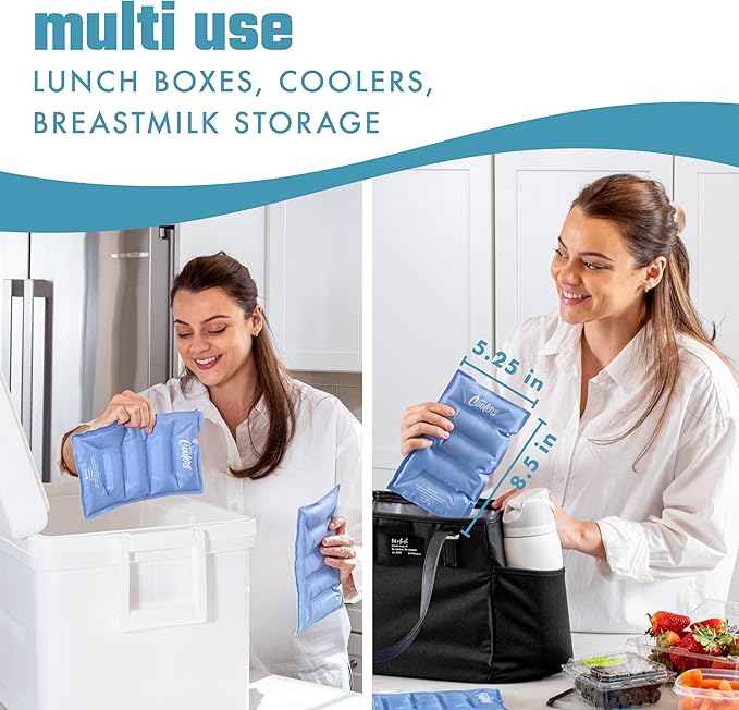 Cool Coolers by Fit & Fresh 2 Pack Soft Ice Packs for Cooler, Flexible Stretch Nylon, Lunch Box, Large Reusable Freezer Packs, Cornflower Blue