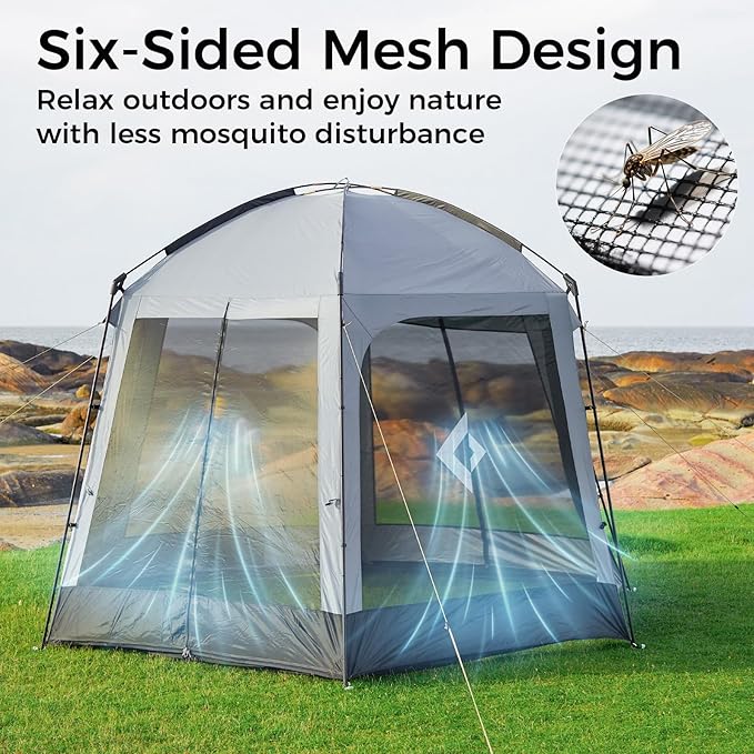KingCamp Screen Tent, Camping Tent for 6-8 Person 12' x 12' Portable Screen House Room with Detachable Sunshade for Camping, Garden & Backyard