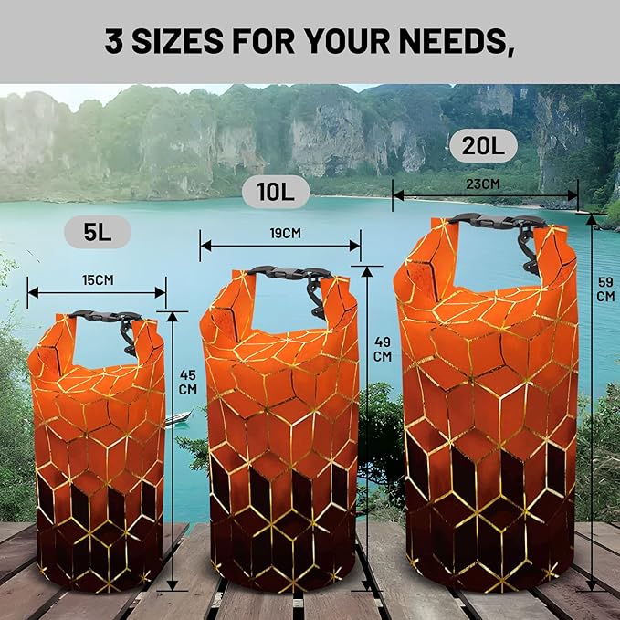 Waterproof Dry Bag,Roll Top Geometric Ombre Waterproof Backpack 5L/10L/20L Floating and Lightweight Bags for Kayaking, Boating, Fishing, Swimming and Camping
