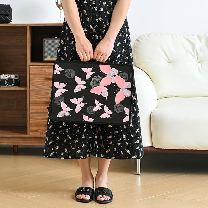 Small Camping Table, Vintage French Butterflies Pattern Folding Table, Adjustable Height, Lightweight & Portable Outdoor Picnic Table with Carry Handle for Patio, Living Room, Travel