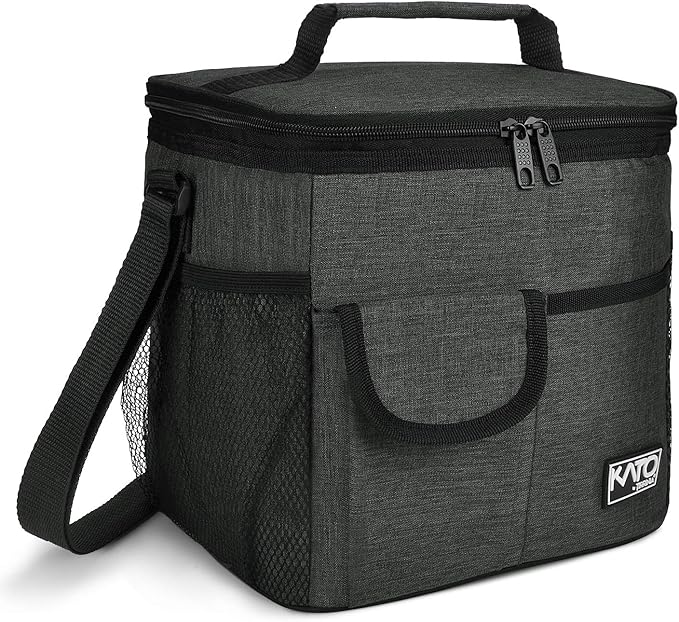 Tirrinia Large Insulated Lunch Bag for Women Men, 10L Leakproof Thermal Reusable Lunch Box for Adult, Tall Meal Prep Lunch Cooler Tote with 4 Pockets for Office Work, Black