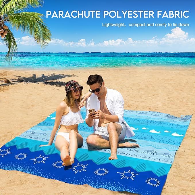 BYDOLL Beach Blanket 78''X81'' 4-7 Adults Oversized Lightweight Waterproof Sandproof Blanket for Beach Large Picnic Mat Travel Camping