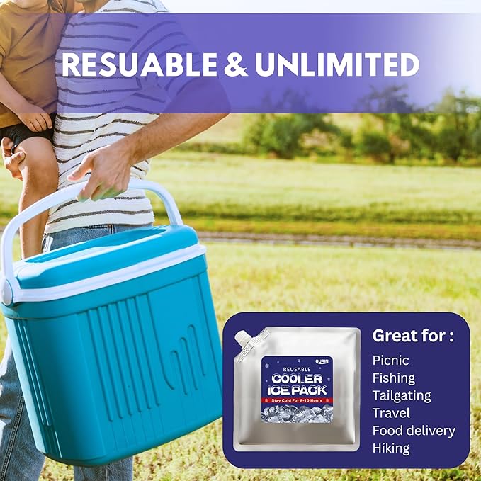 GURIN Reusable Ice Packs for Lunch Box/Coolers, Bag, or Backpack Coolers - Cold Up to 8-12 Hours Long Lasting for Camping Picnic, Outdoor Activities, Food Delivery
