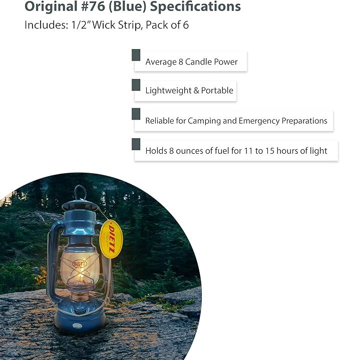 Light of Mine - Dietz #76 Original Blue Oil Lantern with 1/2" Replacement Wick Strips (Blue)