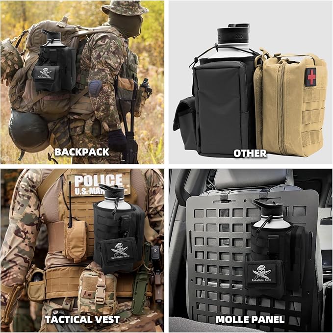 Water Bottle Holder Bag with Molle Strap - Water Bottle Carrier Pouch for Walking, Gym, Camping, Fishing, Hunting 32oz, 64oz, 128oz One Gallon Tactical Carrier Holder