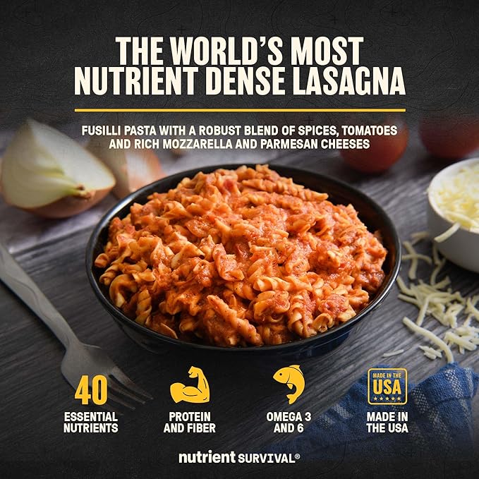 Nutrient Survival MRE Hearty Lasagna, Ready to Eat Meals (10 Servings) Freeze Dried Prepper Supplies & Emergency Food Supply, 40 Essential Nutritients, Shelf Stable Up to 25 Years, One Can