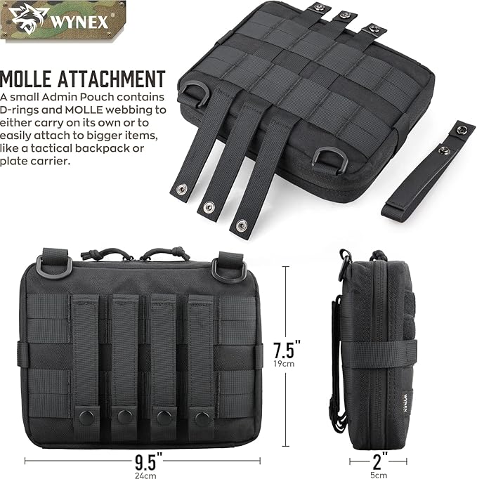 WYNEX Tactical Admin Molle Pouch, Medical EDC EMT Utility Bag Shell Design Attachment Pouches 1000D Nylon Hiking Belt Bags