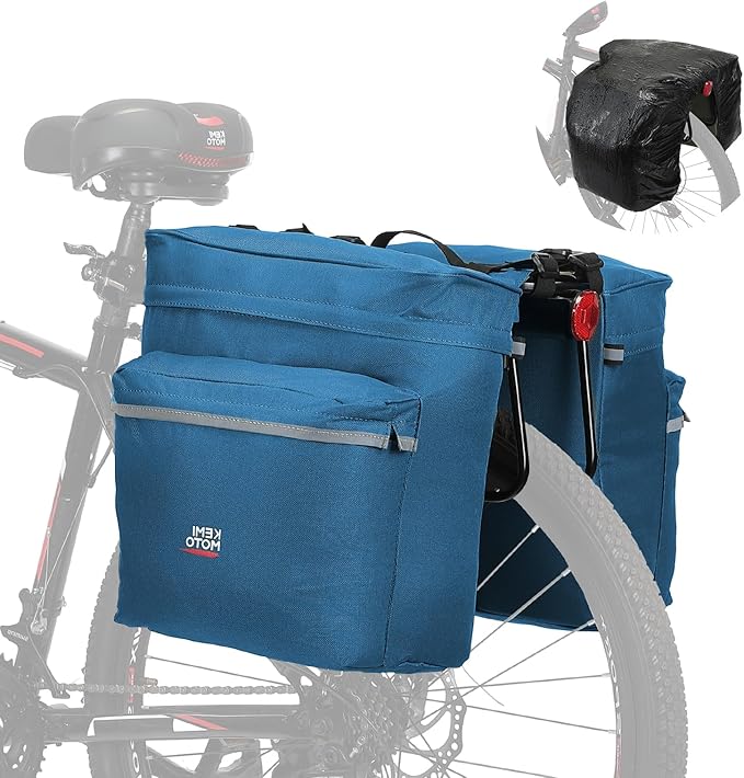 KEMIMOTO Bike Bag Panniers with Rain Cover, 34L Waterproof Bicycle Saddle Bag for Rear Rack Mountain Biking Bags Storage, Ebike Accessories for Commuter Grocery Shopping Travel Carrier, Blue
