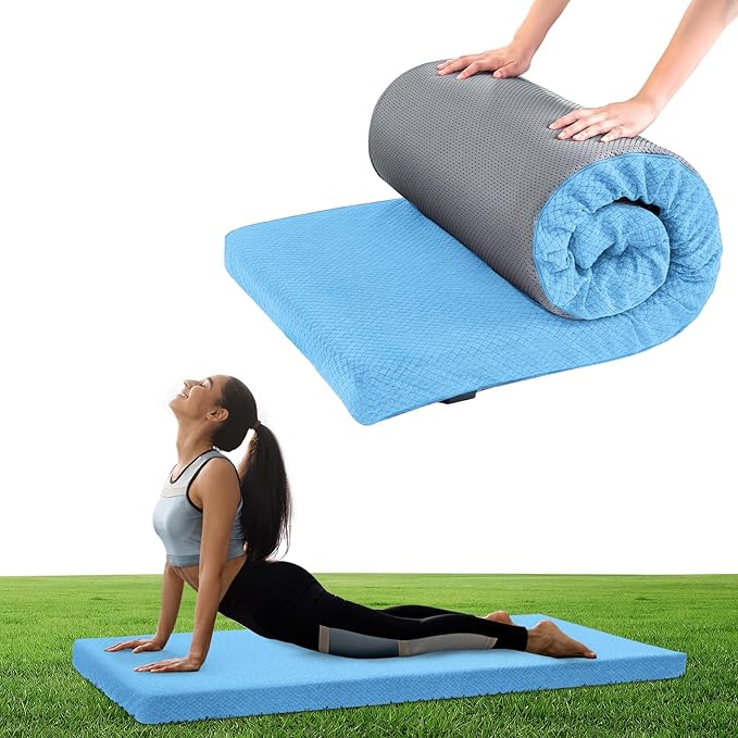 HOMBYS Memory Foam Camping Mattress Pad,Portable Sleeping Pad for Adult,Waterproof Cot Mattress,Roll Up Floor Mattress,Foldable Backpacking Travel Bed for Hiking,Guest Bed