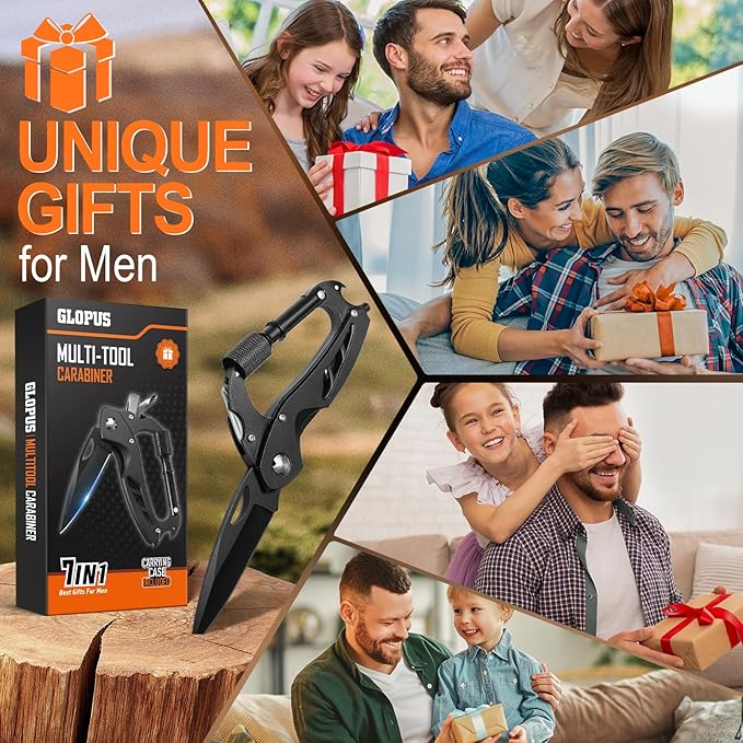 Fathers Day Dad Gifts from Daughter, Multitool Carabiner with Pocket Knife, EDC Gear with Folding Knives, Bottle Opener, Window Breaker And Screwdriver, Tactical Survival Gear for Camping And Hiking
