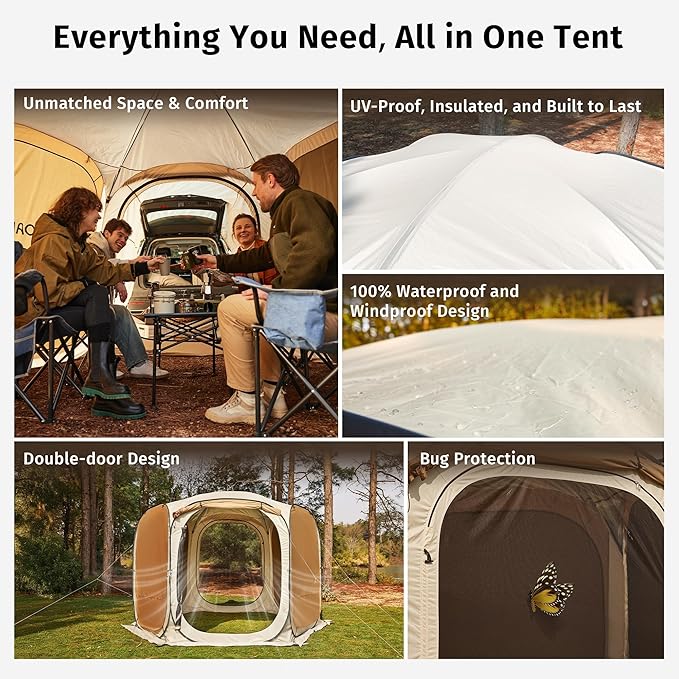 East Oak 12ร12 FT Pop Up Canopy Tent with Mesh | Outdoor Screen House with 4 Sunshades | Instant Canopy with Portable Carry Bag | Gazebo Tent for Camping, Patio, and Beach | Beige