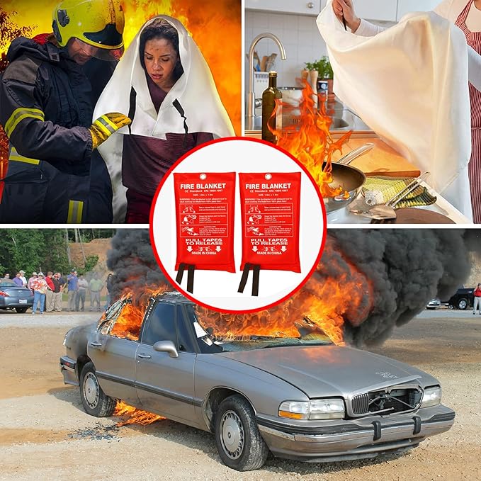 KITOSUN Fire Blanket for Kitchen Home Emergency - Fiberglass Blankets Fire Survival Suspension Flames Retardant Extinguisher Great for Stove Car Garage Office Camping Caravan BBQ Safety (1-Pack)