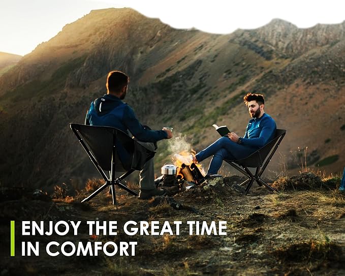 Portable Folding Camping Chair for Adults, Lightweight Backpacking Chairs with Side Pocket & Cooling Mesh Back, Compact Chairs - Supports 260 Lbs, Outdoor Chair for Camping, Beach, Sports