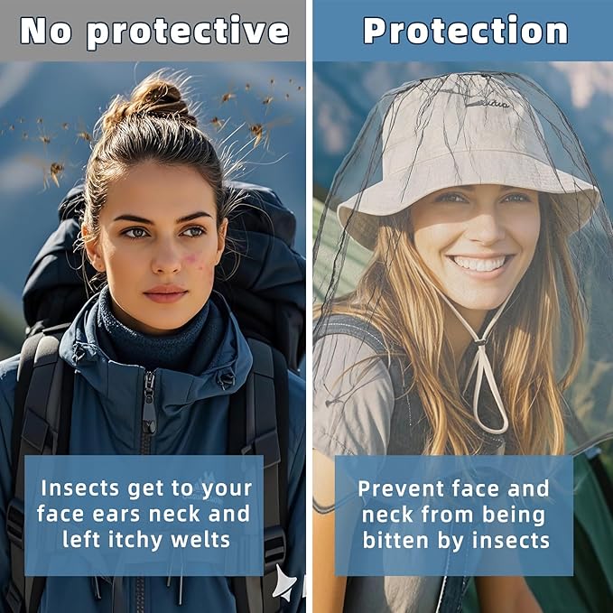 Oversized Mosquito Net 42 x 25 Inches Ultra Large Mosquito Head Net Face Neck Fly Mesh Netting Fits All Hats for Outdoor Camping Hiking Fishing Gardening Safari(Gray)