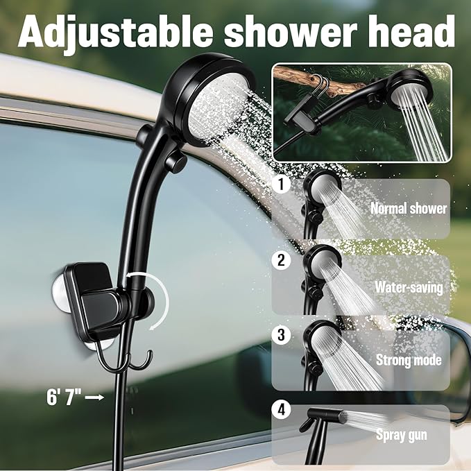 Motivekit™ Portable Camping Shower | 5.3/6.6 gal. Foldable Bucket, 6000mAh Rechargeable Shower Pump, 6' 7" Filtered Shower Head, Summer Beach Outdoor Showering Hiking Pet Bath RV Car Wash Water Plant