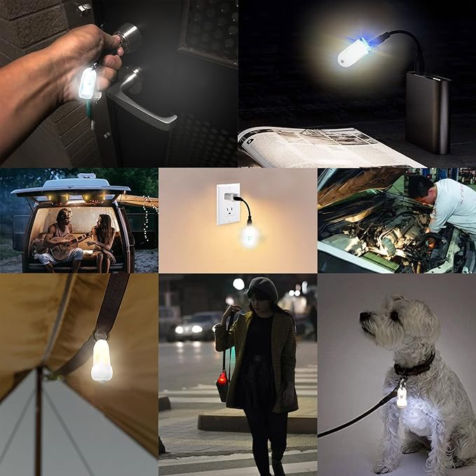 USB Mini LED Lantern, 2 Pack Waterproof EDC Keychain LED Flashlight for Camping, Type-C Rechargeable Battery Small Stick Lamp Puck Dog Collar Torch Light (Blue+Red)