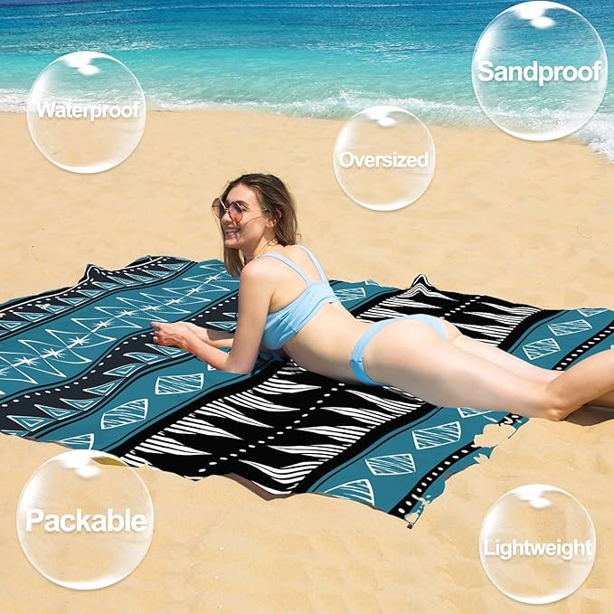 BYDOLL Beach Blanket 78''X81'' 4-7 Adults Oversized Lightweight Waterproof Sandproof Blanket for Beach Large Picnic Mat Travel Camping