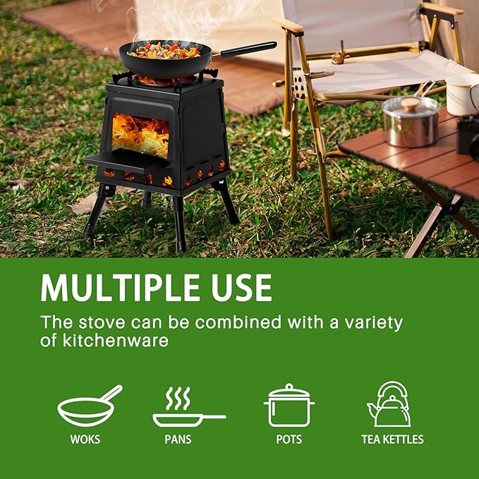 Outvita Camping Wood Stove, 14.2" Portable Folding Wood Burning Stove, Alloy Steel Backpacking Stove for Hiking, Outdoor Survival Stove Emergency for Picnic, Cooking Outside BBQ
