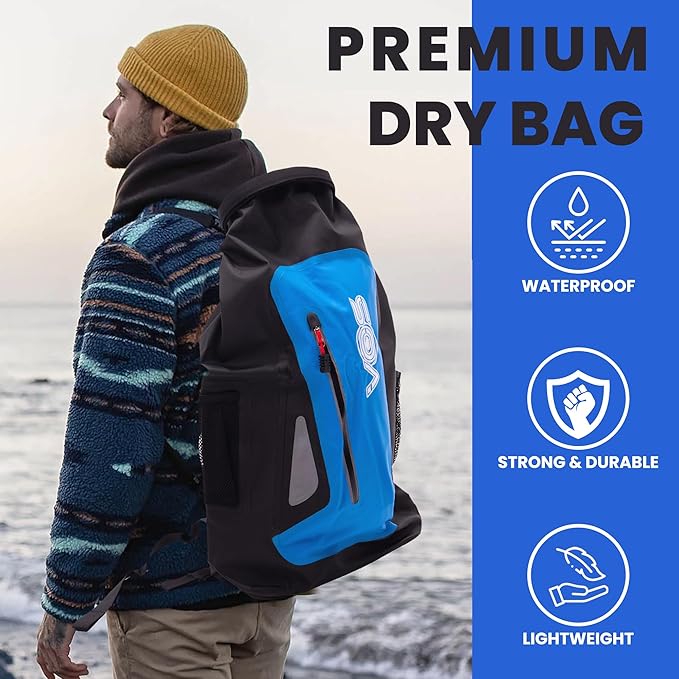 VOS Waterproof Premium Dry Bag | All-purpose Lightweight Dry Storage Backpack for Travel, Swimming, Boating, Kayaking, Camping, Beach (Blue/Black)