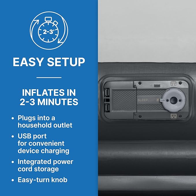 SleepLux Durable Inflatable Air Mattress with Built-in Pump, Pillow and USB Charger