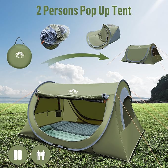 Night Cat Pop-up Camping Tent: 1 2 Person Tent Waterproof Instant Easy Setup Tunnel Tent