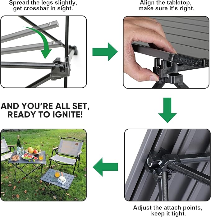 Portable Folding Camping Table, Small Compact Aluminum Beach Picnic Table, Lightweight Collapsible Outdoor Camp Tables That Folds & Rolls Up, Beach Gear Essentials Camp Accessories, Grey