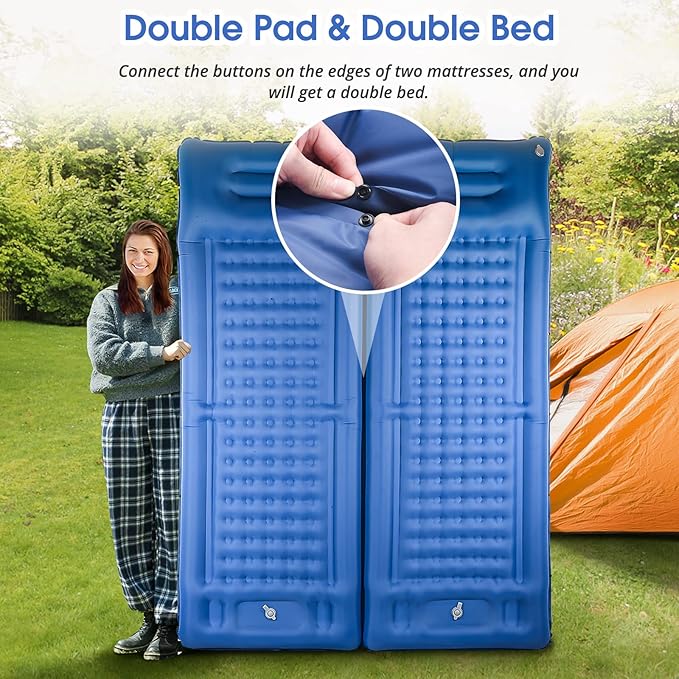 Camping Sleeping Pads,Extra Thick 5 Inch Inflatable Sleeping Mat with Pillow Built-in Pump,Oversized Mattress Super Portable Backpacking Sleeping Pad (Blue, Single)