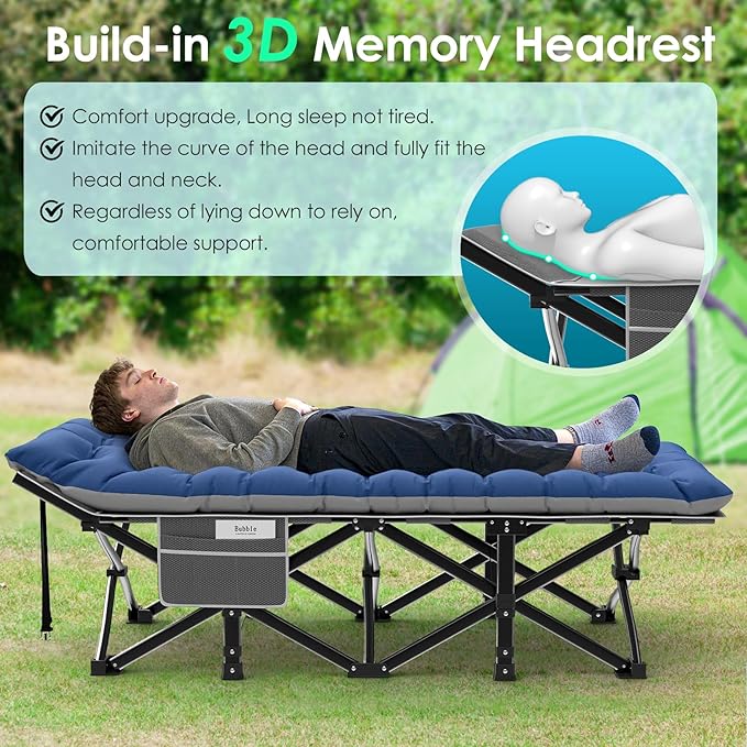 Suteck Camping Cot, 32In XXL Folding Camping Cot Heavy Duty Sleeping Bed for Adults 1200D Double Layer Oxford Cots for Camping W/Pilllow Mattress Carry Bag for Home Office Nap Beach Travel, 500LBS