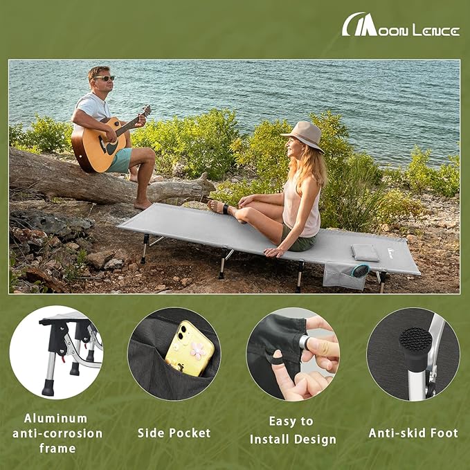 MOON LENCE Folding Camping Cot Outdoor Camping Bed Portable with Carry Bag Camp Cots for Adults for Hiking Backpacking Car Camping Outdoor Indoor Beach Use