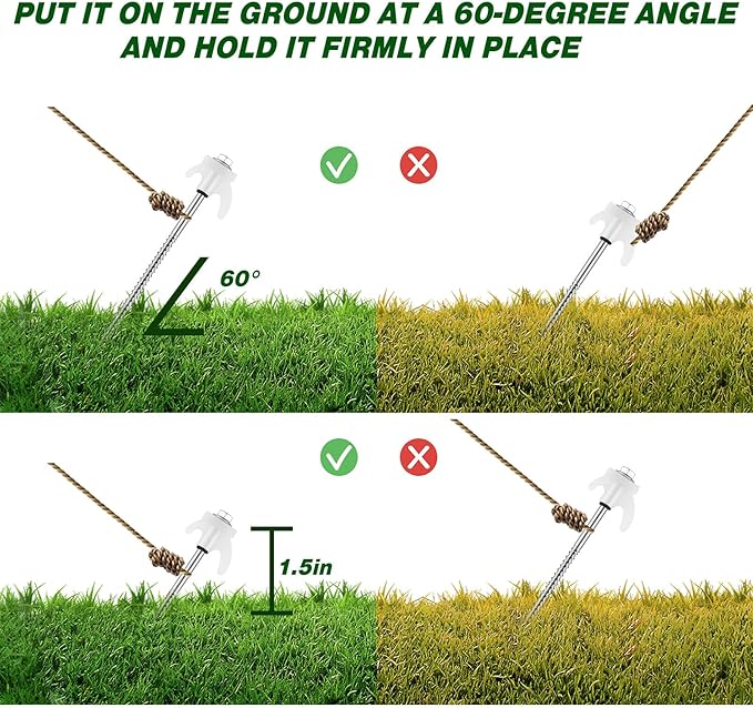 10 Pcs 8" Screw in Tent Stakes Heavy Duty Tent Stakes Drillable Ground Anchors Screw Metal Tent Pegs Threaded Tent Spikes with Head Driver for Swing Inflatable Decor (Illuminant White)