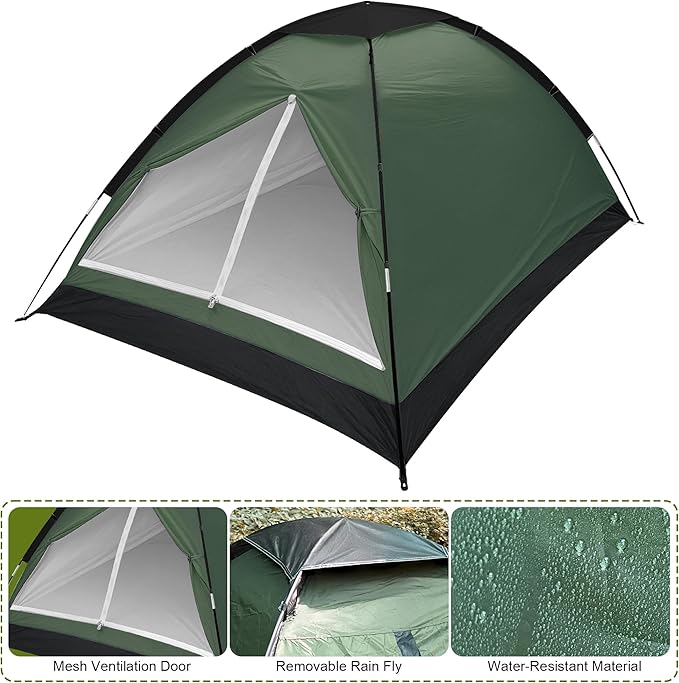 2-Person Camping Dome Tent, Lightweight Waterproof Backpacking Tent with Weather-Resistant Rainfly & Carry Bag, Compact Outdoor Shelter for Hiking, Fishing, Beach Tents for Camping