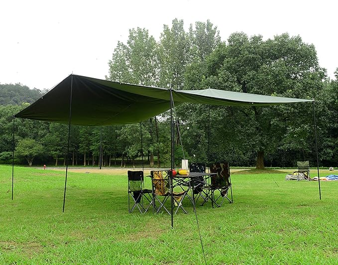Wind Tour Portable Multifunctional Outdoor Camping Traveling Awning Backpacking Tarp Sunshade Lightweight UV Protection and PU 3000mm Waterproof Rain Fly Tarp Shelter (177×236 inches)