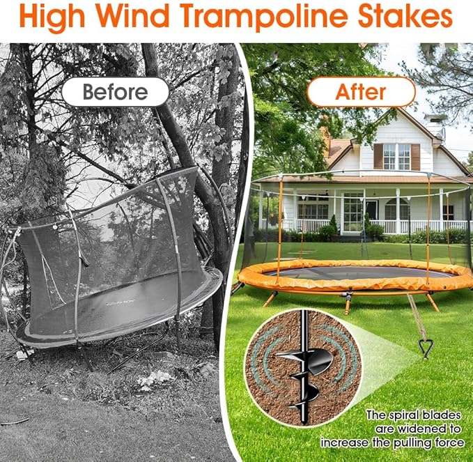 Ground Anchors Tent Stakes Trampoline Anchors Heavy Duty Screw in 8 Pack, Tent Stakes High Winds Heavy Duty for Camping Tent, Canopies, Carports, Sheds, Swing Sets,14in Ground Anchors