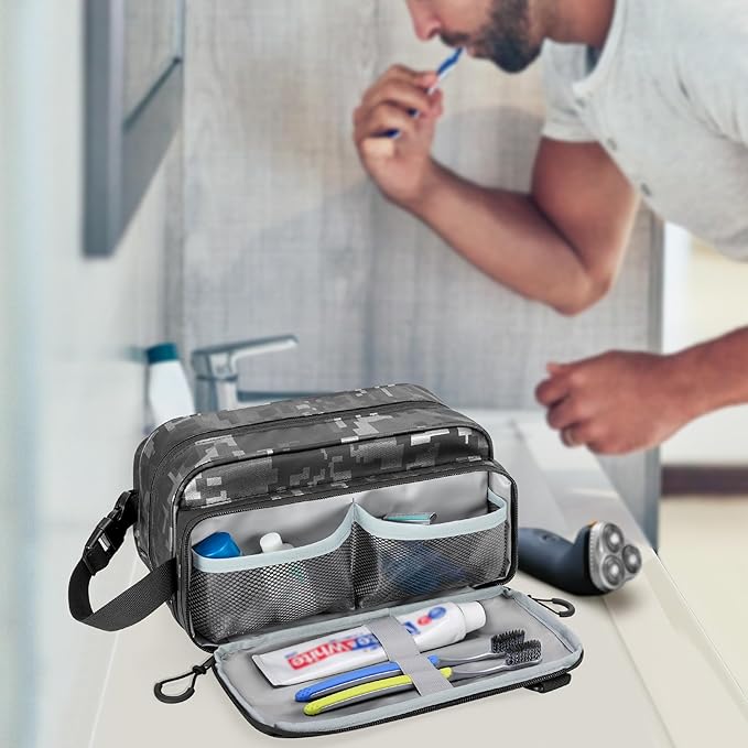 Toiletry Travel Bag for Men Tactical Hygiene Bag, Shaving Kit Toiletries Organizer Dopp Kit with Large Capacity, Black Digital(Empty Bag Only)