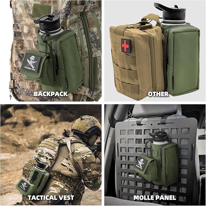 Water Bottle Holder Bag with Molle Strap - Water Bottle Carrier Pouch for Walking, Gym, Camping, Fishing, Hunting 32oz, 64oz, 128oz One Gallon Tactical Carrier Holder
