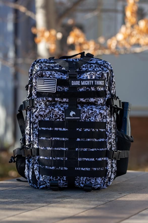 45L Elite Tactical Backpack | 3X Stronger Work & Military Backpack | Water Resistant and Heavy Duty | 3 Day MOLLE Bug Out Bag (Snow Leopard)