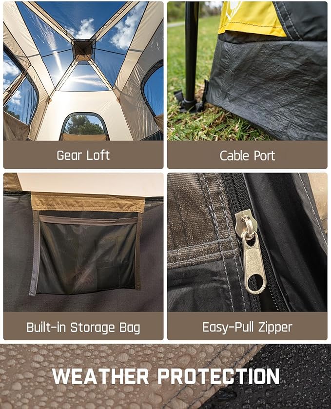 FanttikOutdoor Camping Tent 4/6/8/10 Person Instant Cabin Tent Setup in 60 Seconds with Rainfly & Windproof Portable with Carry Bag for Family Camping & Hiking