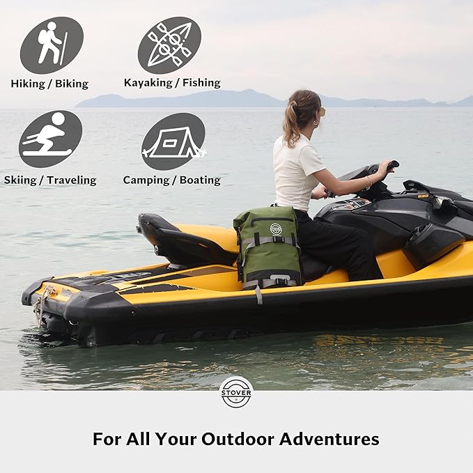 STOVER 5/10/25/30/40/55L Waterproof Dry Backpack- Large Floating Dry Bag for Kayaking, Travel, Tubing, Hiking, Fishing, Camping, Motorcycles & the Beach, Heavy-Duty Roll Top Men/Women (Green)