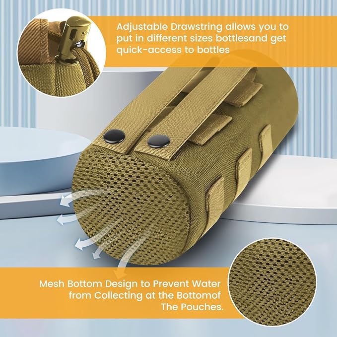Molle Water Bottle Holder, Upgraded 1000D Nylon Tactical Molle Water Bottle Pouch, Sports Water Bottle Bag Bottom Mesh Lining Hydration Carrier for Camping, Climbing, Hiking and Travelling
