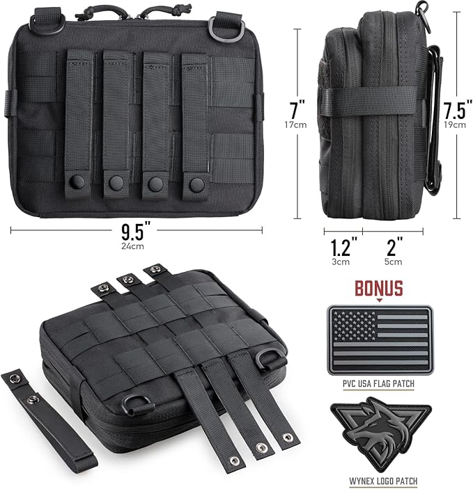 WYNEX Tactical Large Admin Pouch of Double Layer Design, Molle EDC EMT Utility Pouch with Map Sleeve Modular Tool Pouch Large Capacity Flag Patch Included