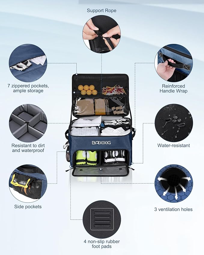 Golf Trunk Organizer, 2 Layer Waterproof Car Golf Locker with Separate Ventilated Compartment for 2 Pair Shoes, Golf Trunk Storage for Golf Accessories, Golf Gifts for Men