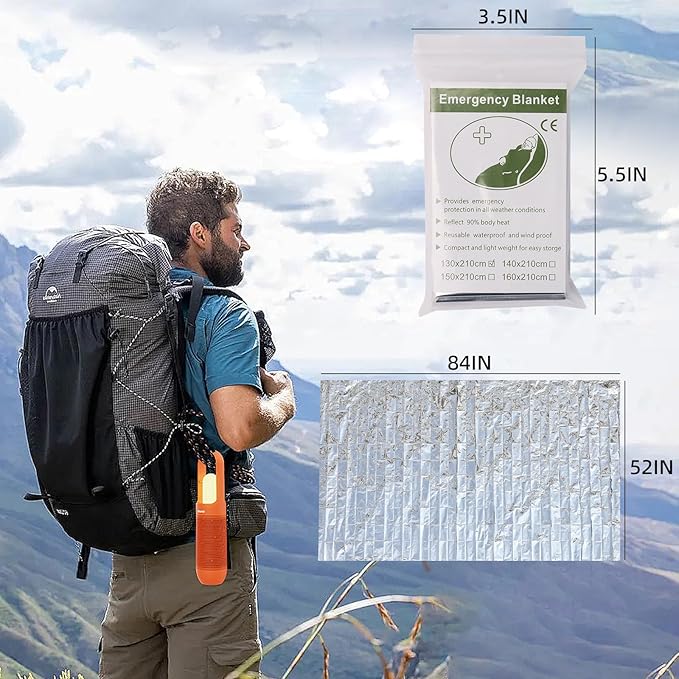 4 Pack Emergency Blanket, Premium Mylar Bankets, Thermal Blanket for Camping, Space Blankets Survival, Foil Blankets for Warmth, Heat Reflective Blanket for Outdoors, Hiking, Marathons, First Aid