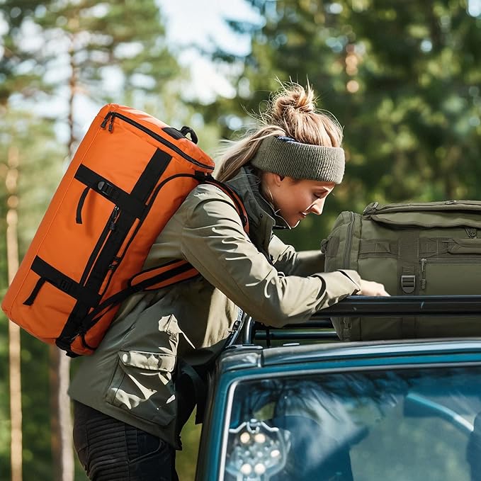 MIER Large Duffle Backpack Sports Gym Bag with Shoe Compartment, Heavy Duty and Water Resistant, Orange, 60L