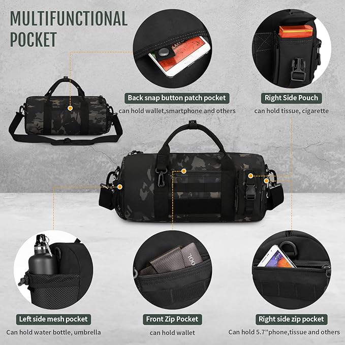 Huntvp Tactical Duffle MOLLE Handbag Gear Military Travel Carry On Shoulder Bag Small Valise