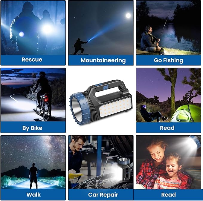 Solar Flashlights, Solar Flashlight for Multi Function 8000 Lumens Led Flashlight with Emergency Strobe Light Emergencies, Led High Lumens, USB C and Large Capacity Battery (2pcs)