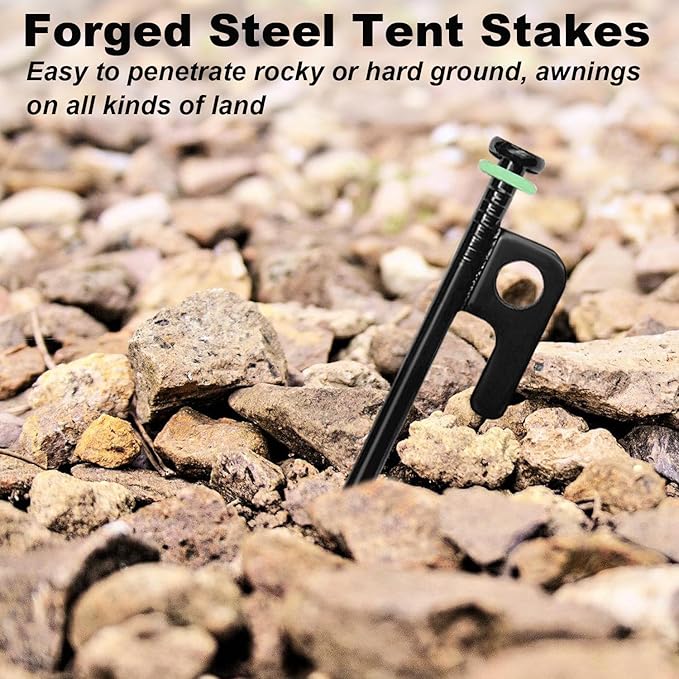 10Pcs Tent Stakes, 12in Heavy Duty Tent Stakes with Storage Pouch, Forged Steel Tent Sakes Metal, Metal Stakes for Tent Used (10Pcs, 12in, Diameter 1/4")
