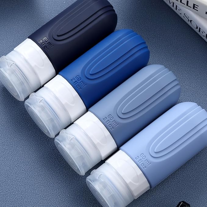 Travel Bottles for Toiletries, Tsa Approved 2oz Travel size Bottles, BPA Free Leak Proof Travel Toiletry Containers, Refillable Travel Accessories with Toiletry Bag for Shampoo Liquid (4 Pack)